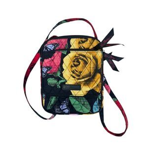 Very Bradley Havana Rose Black Cotton Quilted Triple Zip Hipster Crossbody Bag